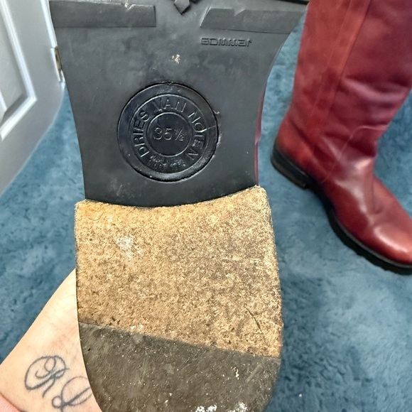 Women’s Dries Van Noten Red And Black Riding Boots Size 5.5 Luxury Leather - Picture 6 of 13